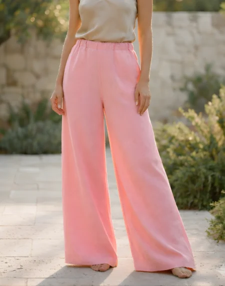 Women’s pink linen palazzo pants breathable high-rise waist summer pants