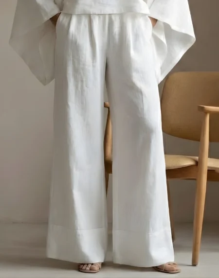 Women’s white linen wide-leg Evie pants breathable and comfortable summer trousers