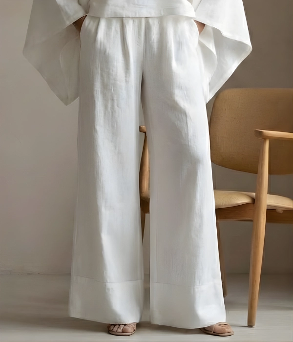 Women’s white linen wide-leg Evie pants breathable and comfortable summer trousers