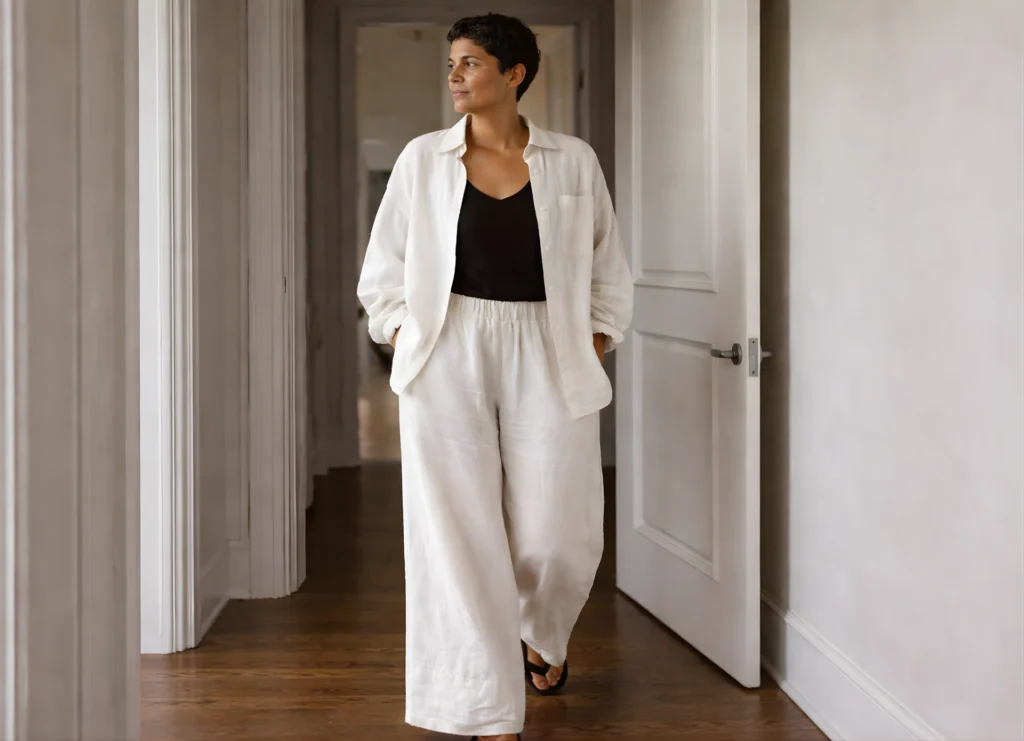 Soft and breathable white linen dress for women