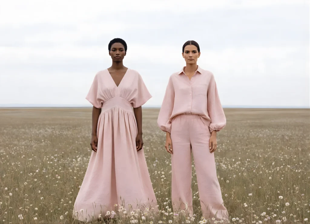 Pink linen dress for summer