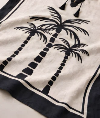 Women’s breathable linen kaftan close-up showing soft fabric