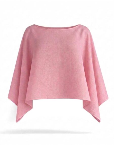 [Pink] Sophia linen cape top with draped sleeves by Journey XX