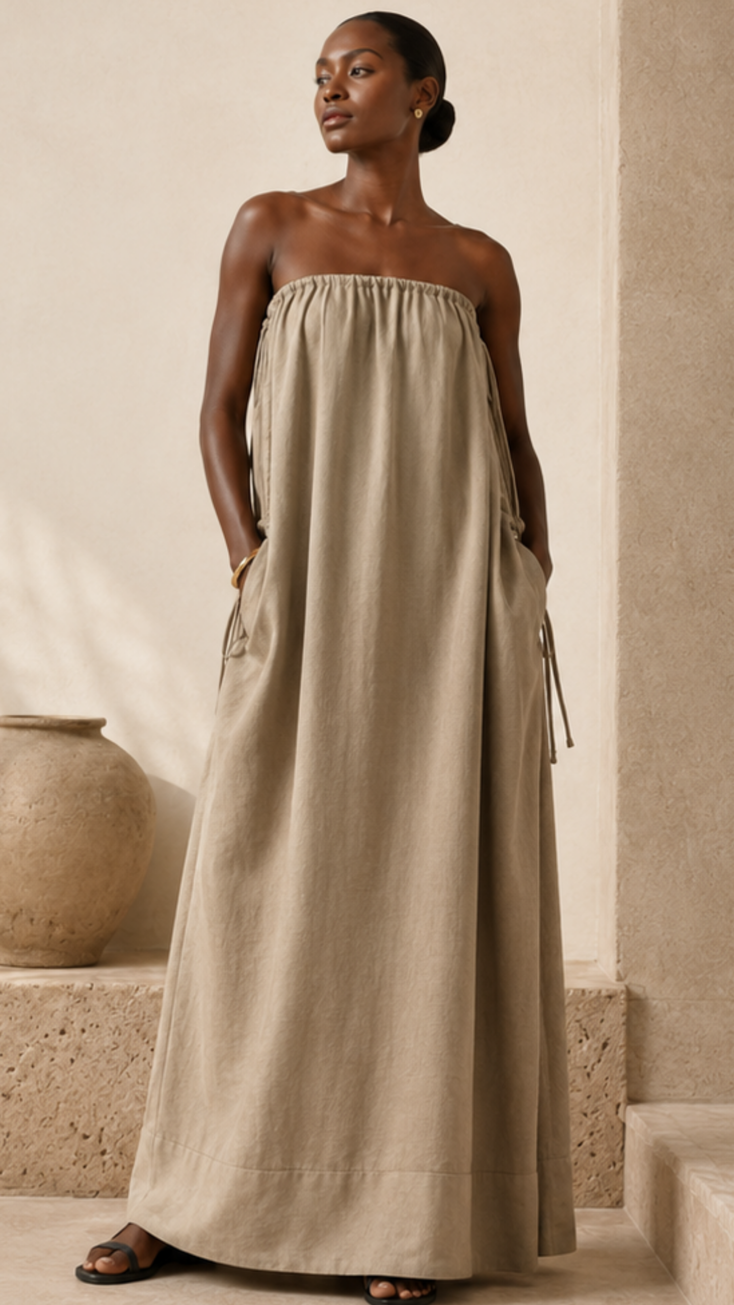 Aggie Strapless Drawstring Maxi Dress